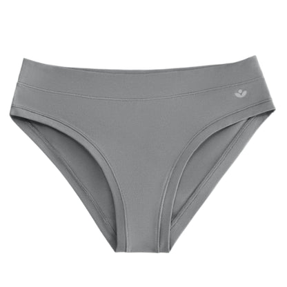 Low rise organic cotton bikini grey. with flower logo on hip. 